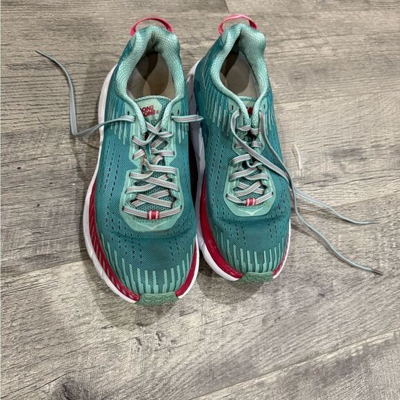 Hoka Women's Teal and Pink Running Shoes - Clifton - Picture 2 of 4